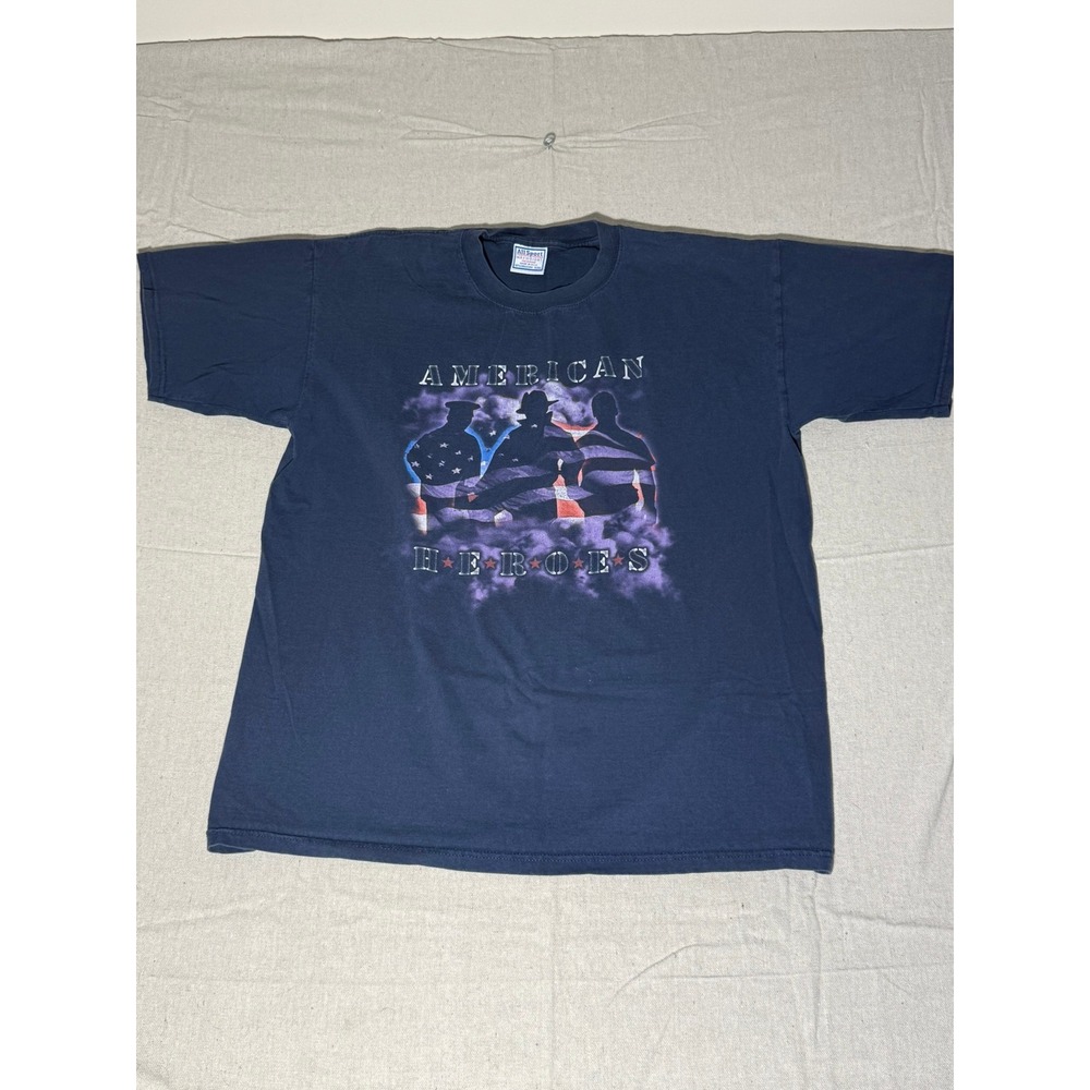 Vintage All Sport American Heroes T-Shirt XL Navy Blue Made in USA Cotton Tee